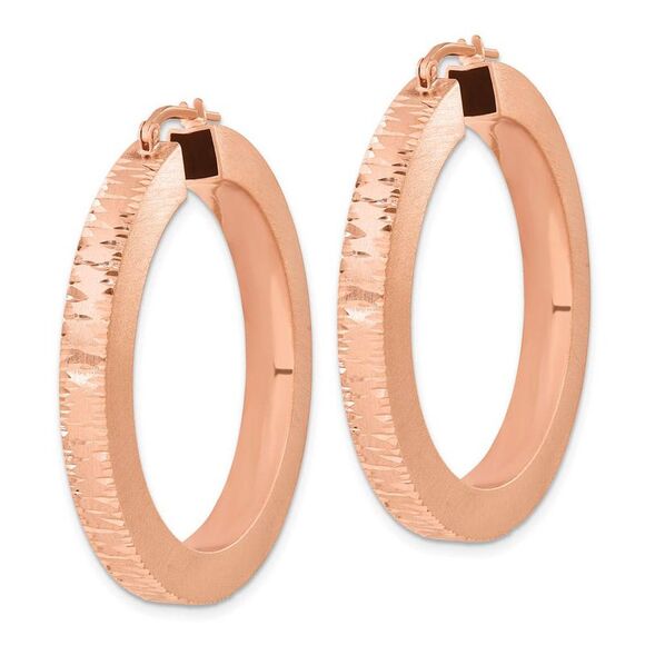 Rose Gold Tone Plated Silver Brushed & Diamond Cut Round Hoops, 4x45mm - Picture 2 of 4